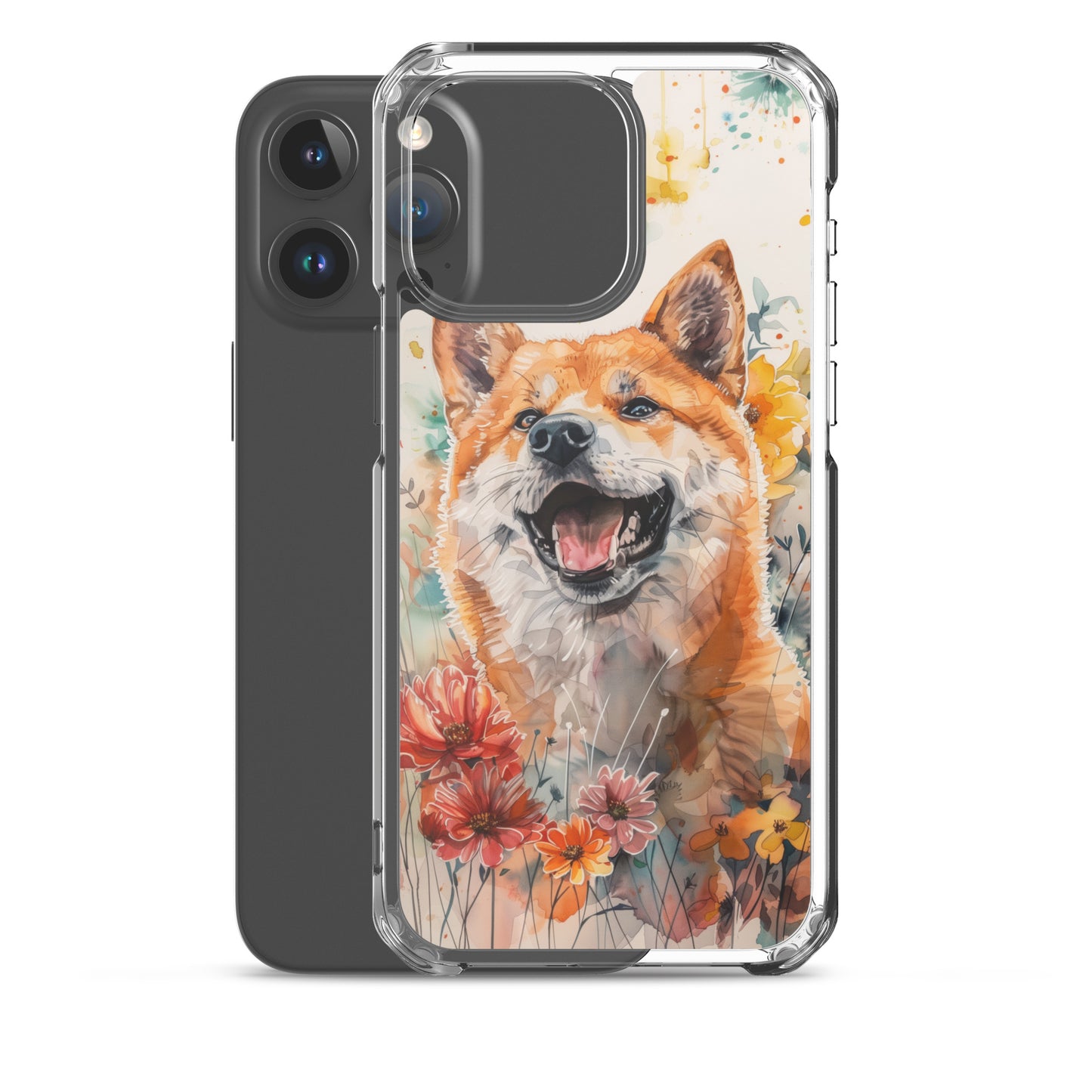 iPhone Case Colorful Watercolor Shiba Inu with Flowers
