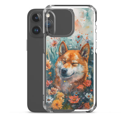 iPhone Case Watercolor Shiba Inu with Colorful Flowers