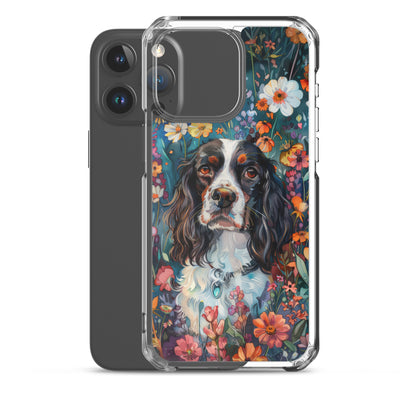 iPhone Case Watercolor English Springer Spaniel with Colorful Flowers