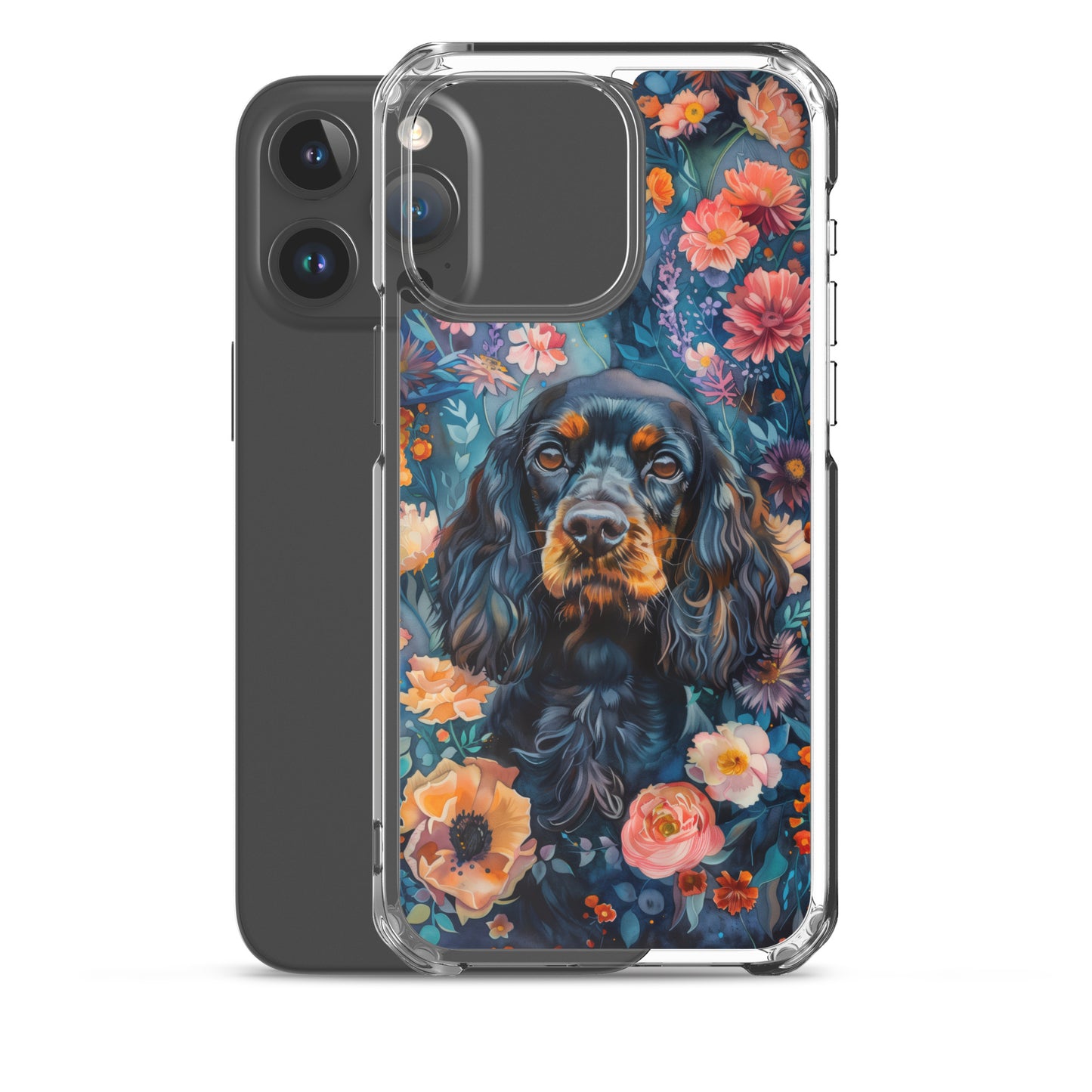 iPhone Case Watercolor Cocker Spaniel with Colorful Flowers