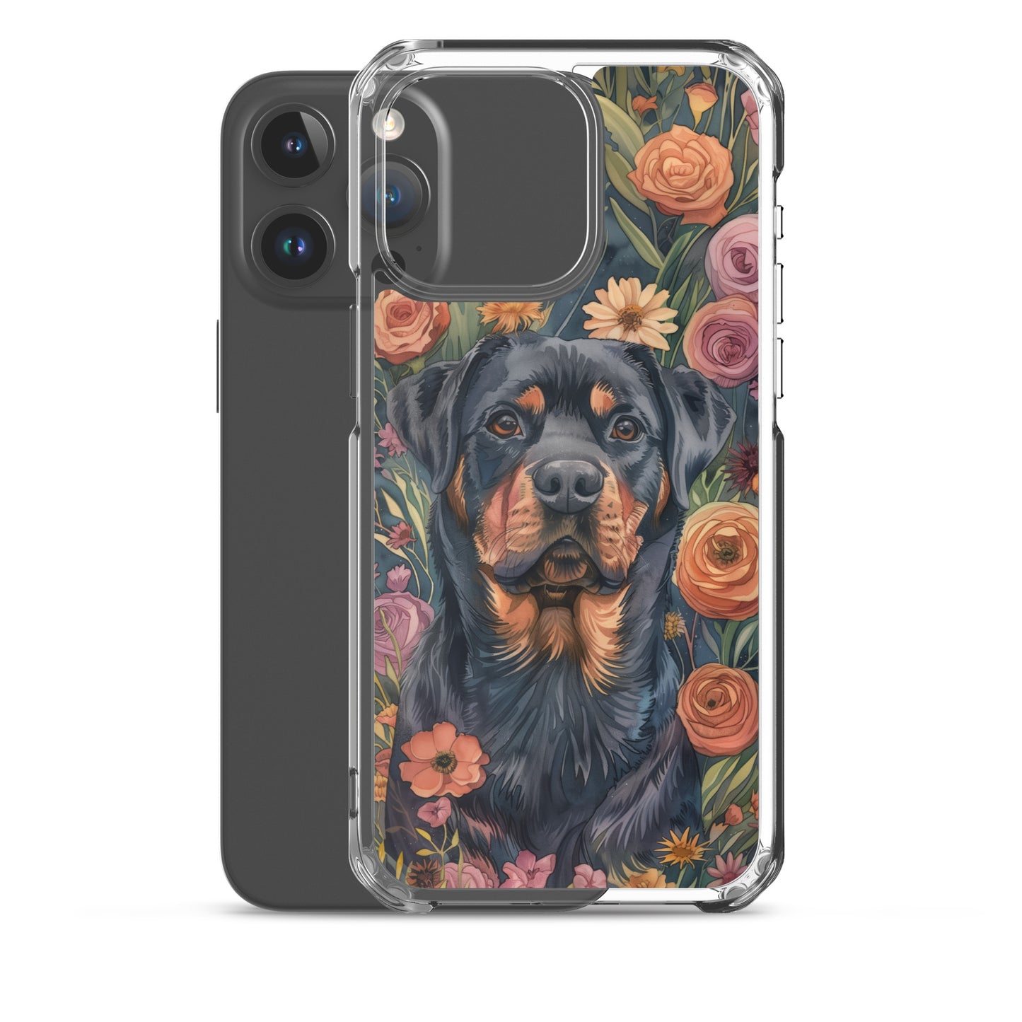 iPhone Case Watercolor Rottweiler with Colorful Flowers