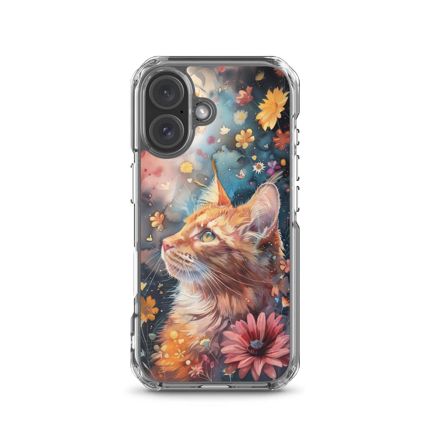iPhone Case: Watercolor Orange Tabby Cat with Colorful Flowers