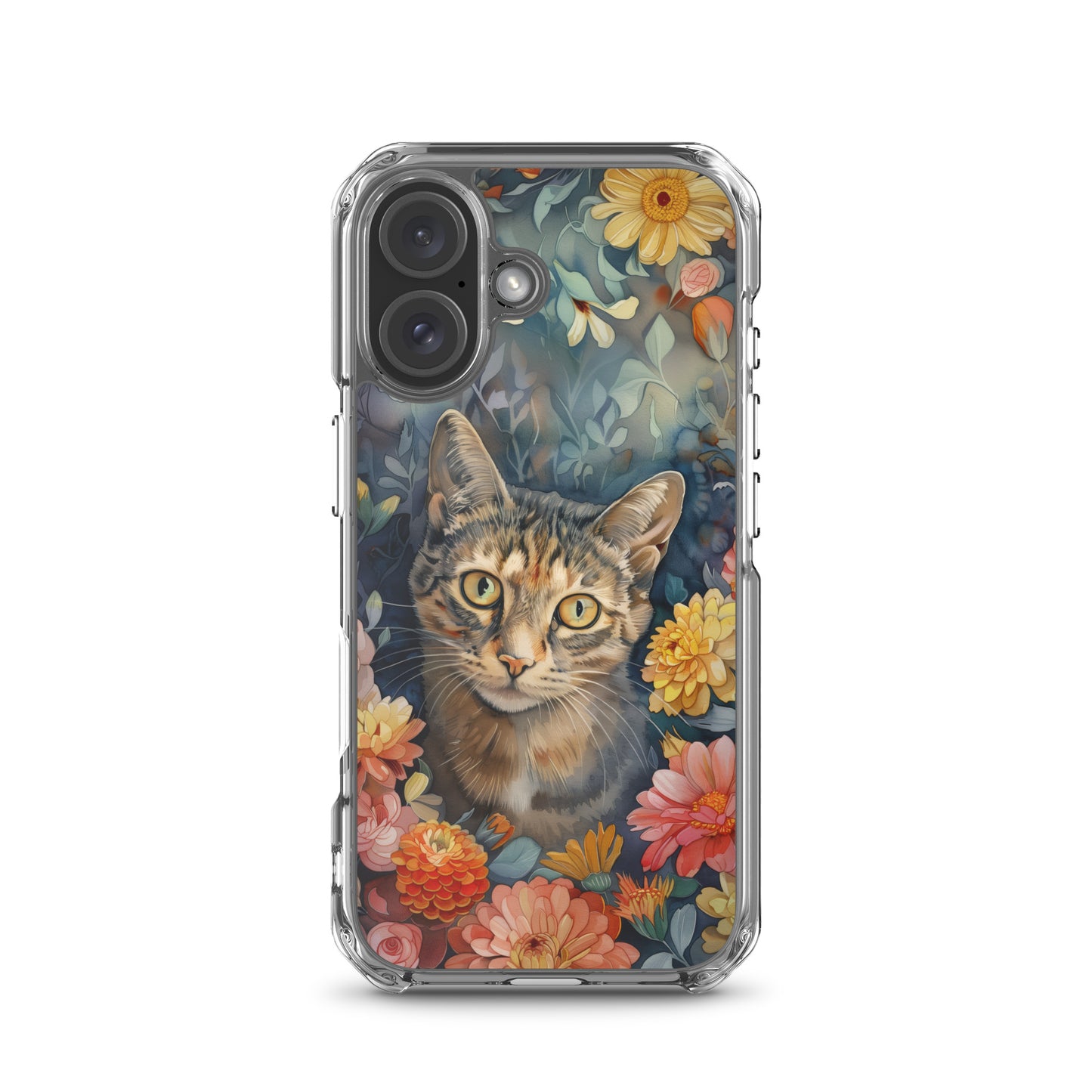 iPhone Case Watercolor Tabby Cat with Colorful Flowers