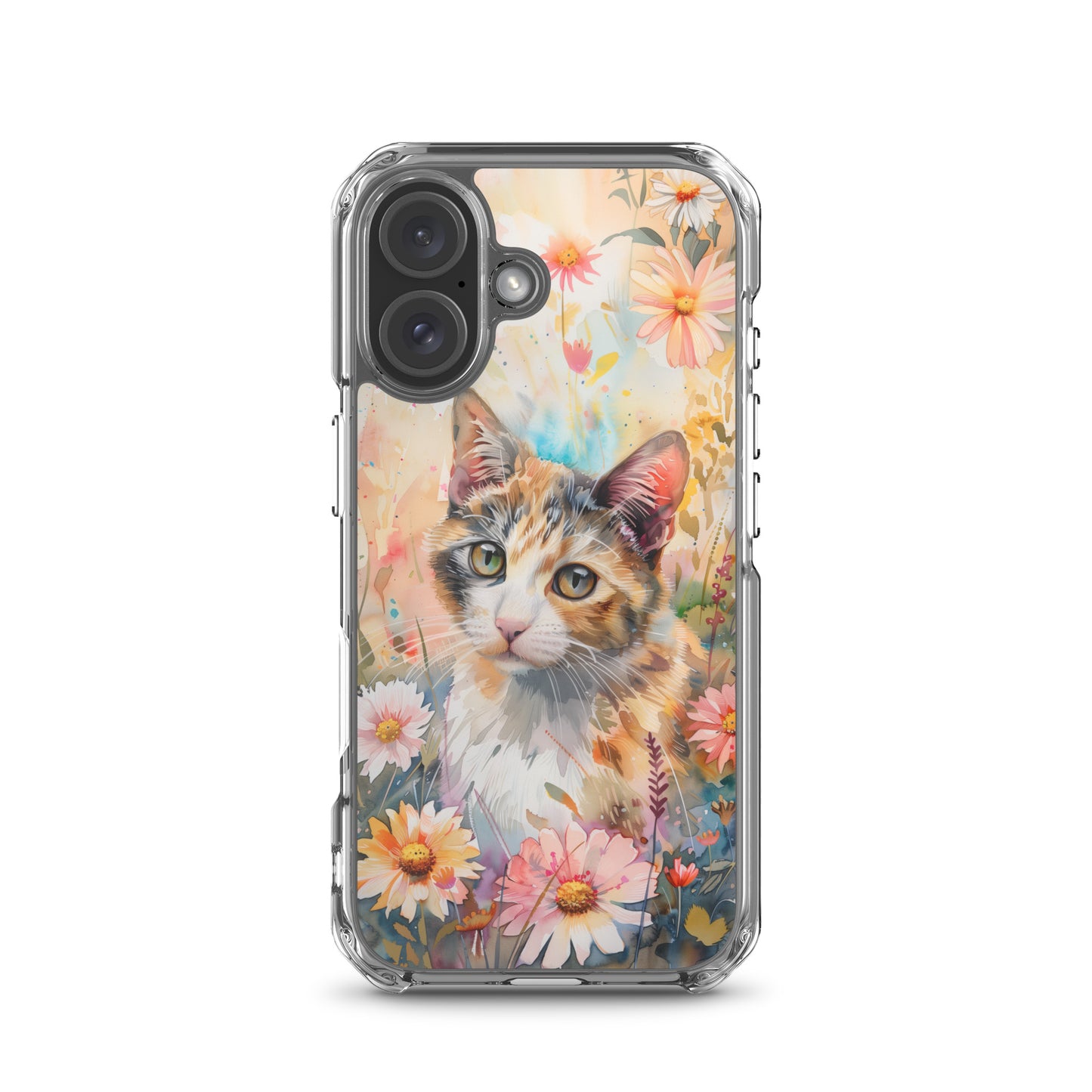 iPhone Case Watercolor Calico Cat with Colorful Flowers
