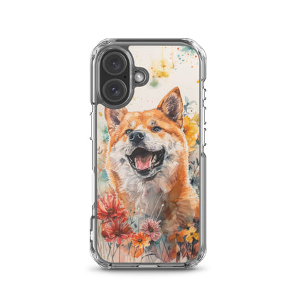 iPhone Case Colorful Watercolor Shiba Inu with Flowers