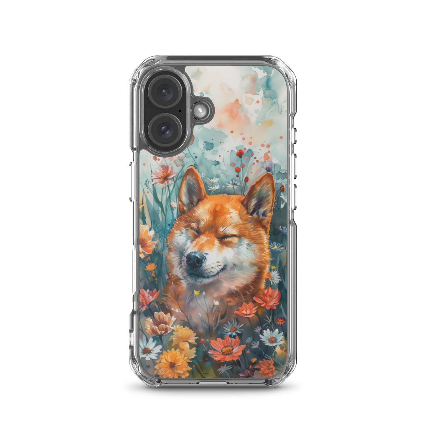 iPhone Case Watercolor Shiba Inu with Colorful Flowers