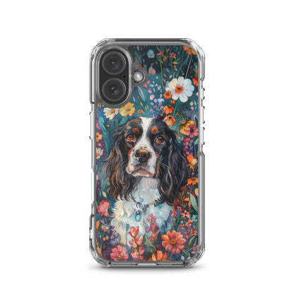 iPhone Case Watercolor English Springer Spaniel with Colorful Flowers