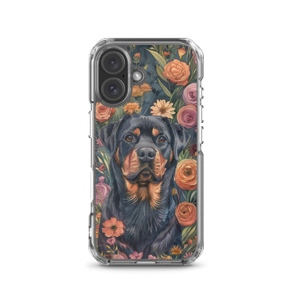 iPhone Case Watercolor Rottweiler with Colorful Flowers
