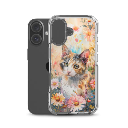 iPhone Case Watercolor Calico Cat with Colorful Flowers