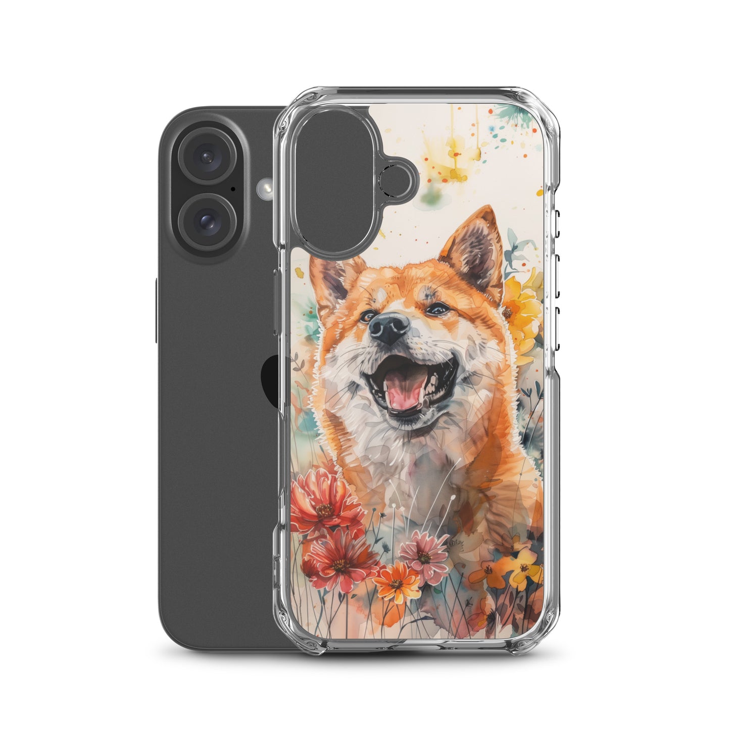 iPhone Case Colorful Watercolor Shiba Inu with Flowers