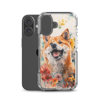 iPhone Case Colorful Watercolor Shiba Inu with Flowers