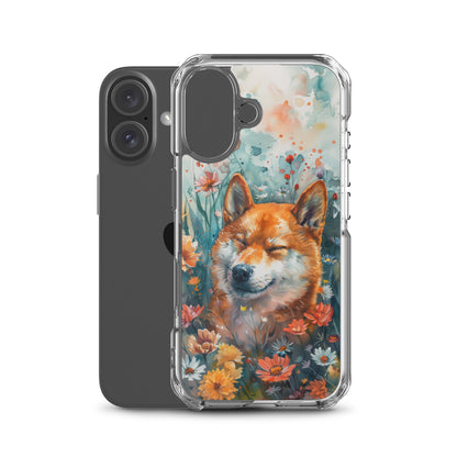 iPhone Case Watercolor Shiba Inu with Colorful Flowers