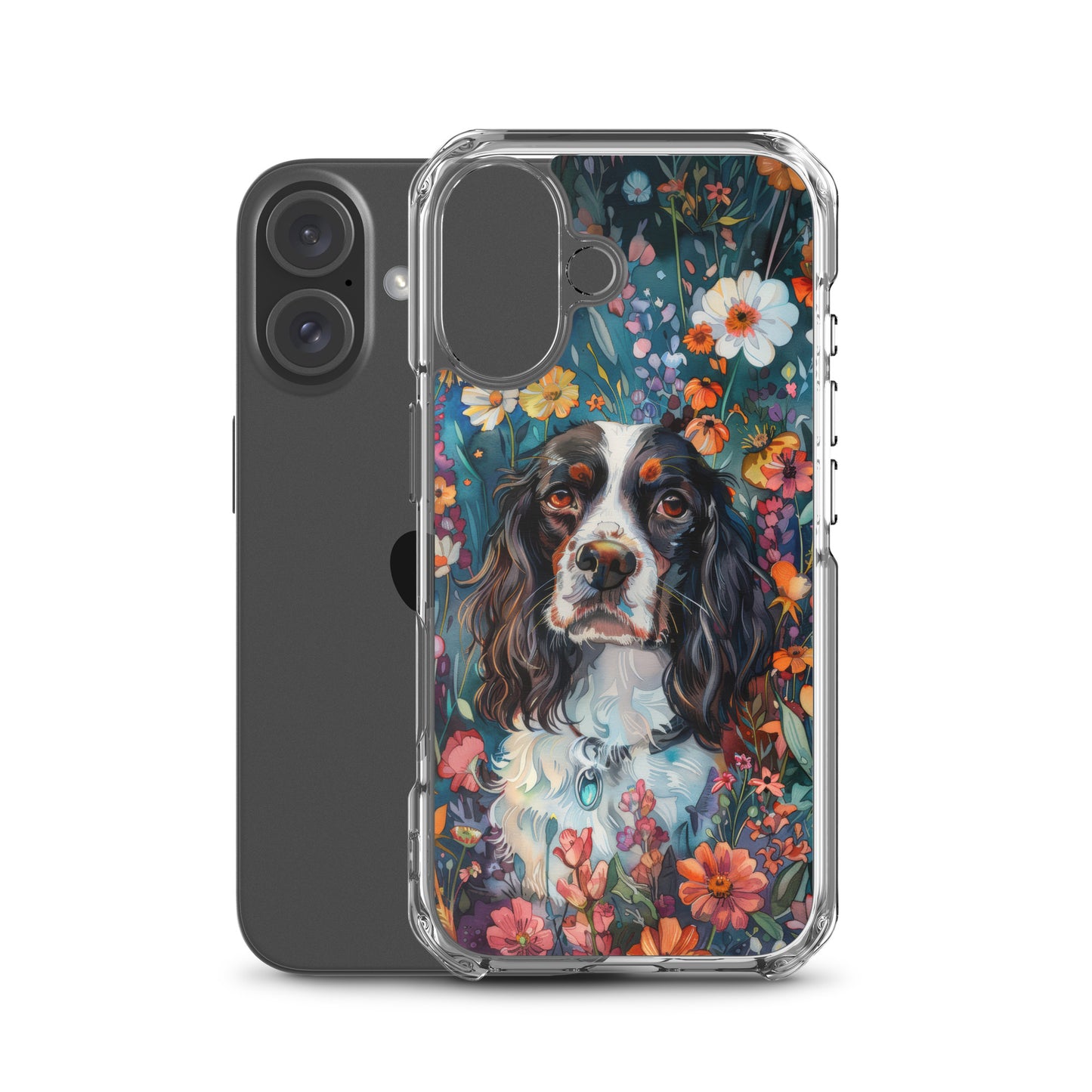 iPhone Case Watercolor English Springer Spaniel with Colorful Flowers