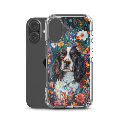 iPhone Case Watercolor English Springer Spaniel with Colorful Flowers