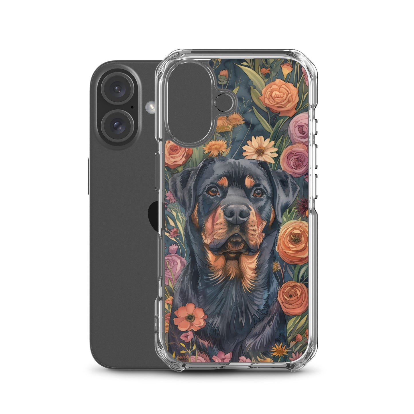 iPhone Case Watercolor Rottweiler with Colorful Flowers