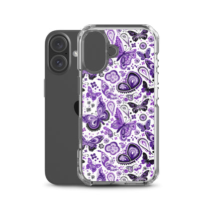 iPhone Case White and Purple Butterfly Paisley