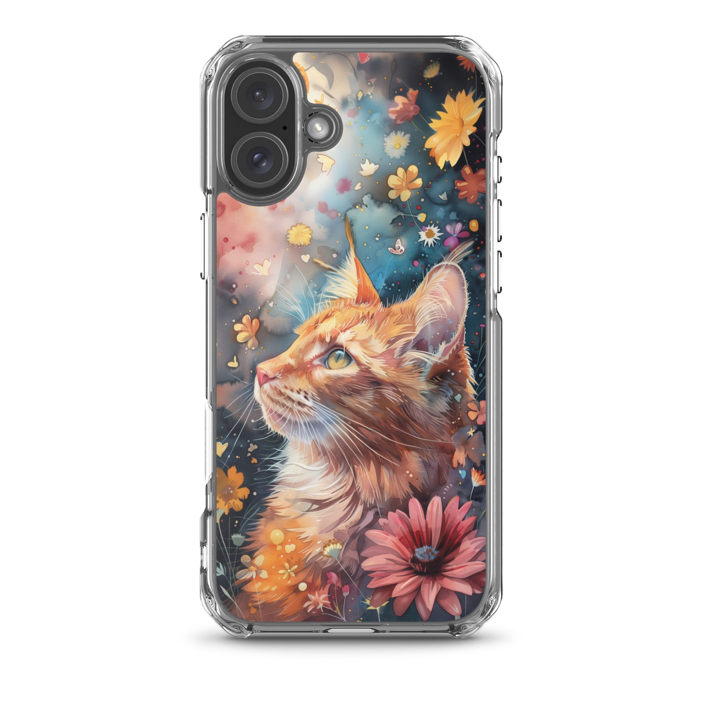 iPhone Case: Watercolor Orange Tabby Cat with Colorful Flowers