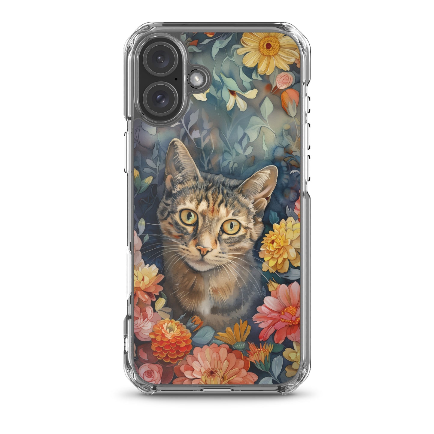 iPhone Case Watercolor Tabby Cat with Colorful Flowers