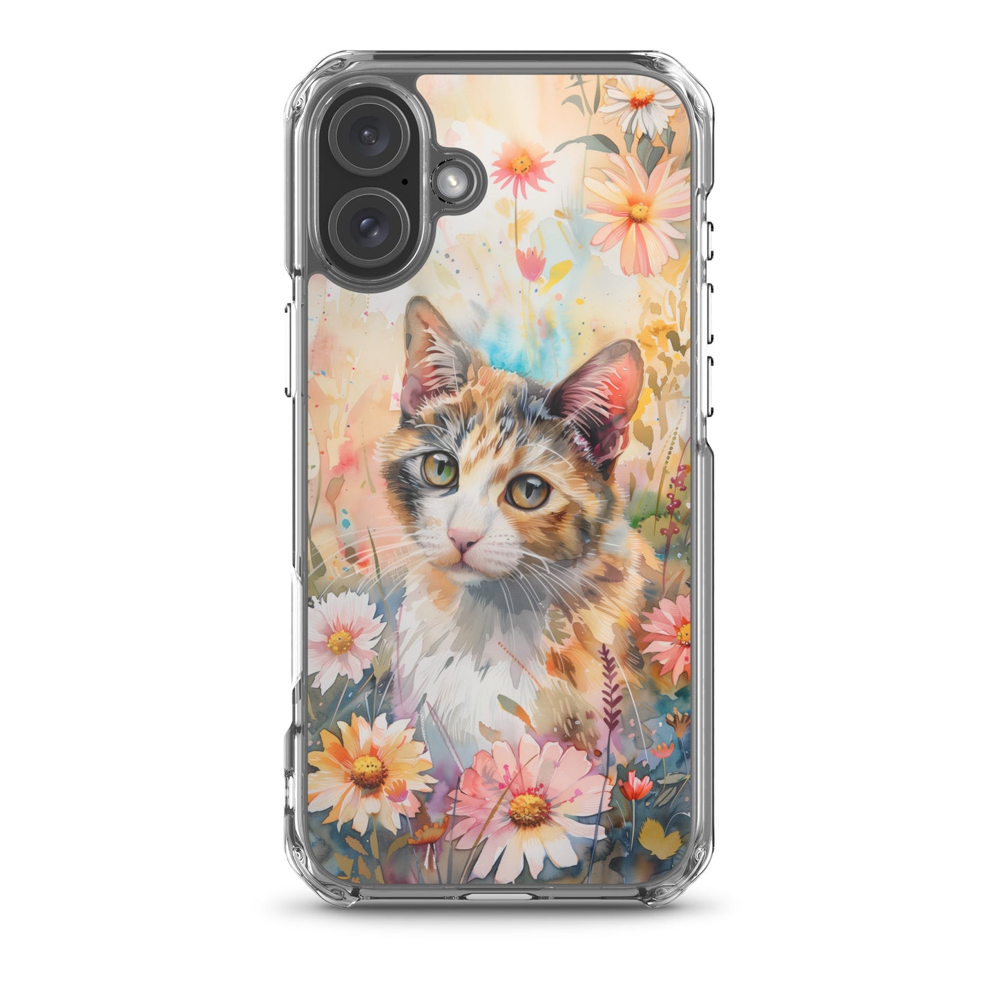 iPhone Case Watercolor Calico Cat with Colorful Flowers