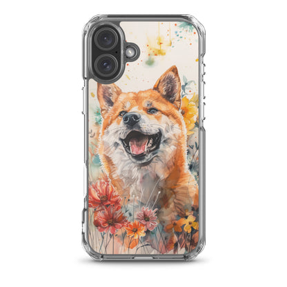 iPhone Case Colorful Watercolor Shiba Inu with Flowers