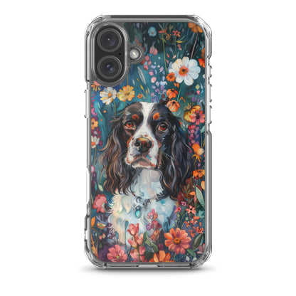 iPhone Case Watercolor English Springer Spaniel with Colorful Flowers