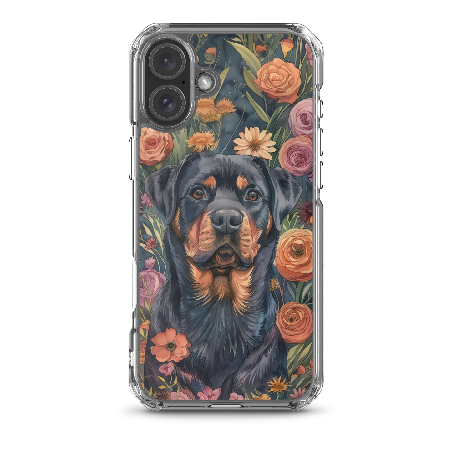 iPhone Case Watercolor Rottweiler with Colorful Flowers