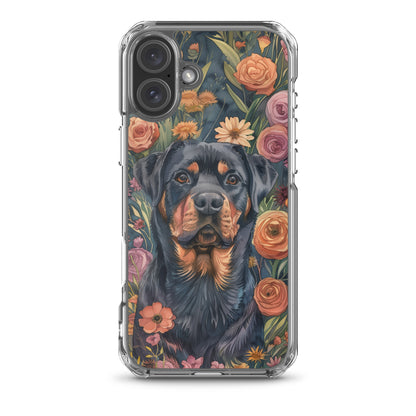 iPhone Case Watercolor Rottweiler with Colorful Flowers