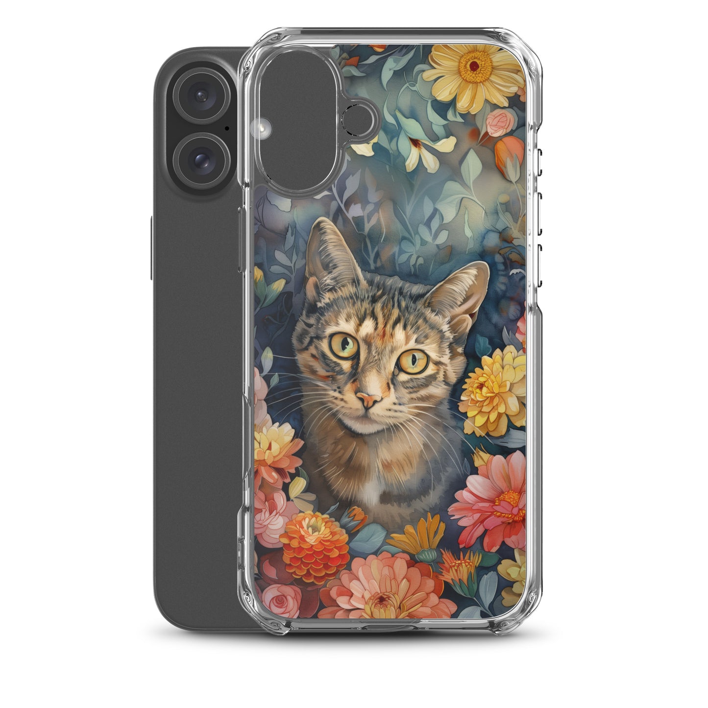 iPhone Case Watercolor Tabby Cat with Colorful Flowers