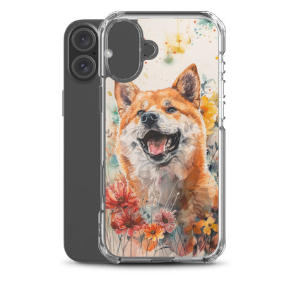 iPhone Case Colorful Watercolor Shiba Inu with Flowers
