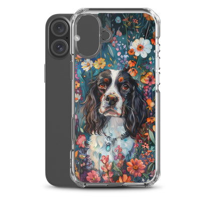 iPhone Case Watercolor English Springer Spaniel with Colorful Flowers