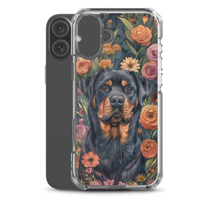 iPhone Case Watercolor Rottweiler with Colorful Flowers
