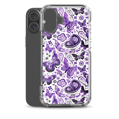 iPhone Case White and Purple Butterfly Paisley