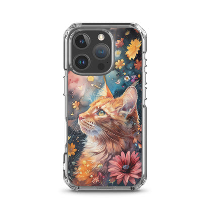iPhone Case: Watercolor Orange Tabby Cat with Colorful Flowers