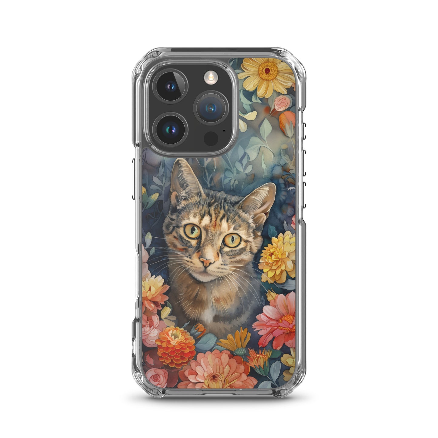 iPhone Case Watercolor Tabby Cat with Colorful Flowers