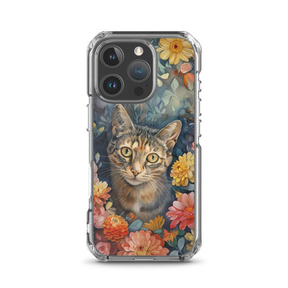 iPhone Case Watercolor Tabby Cat with Colorful Flowers