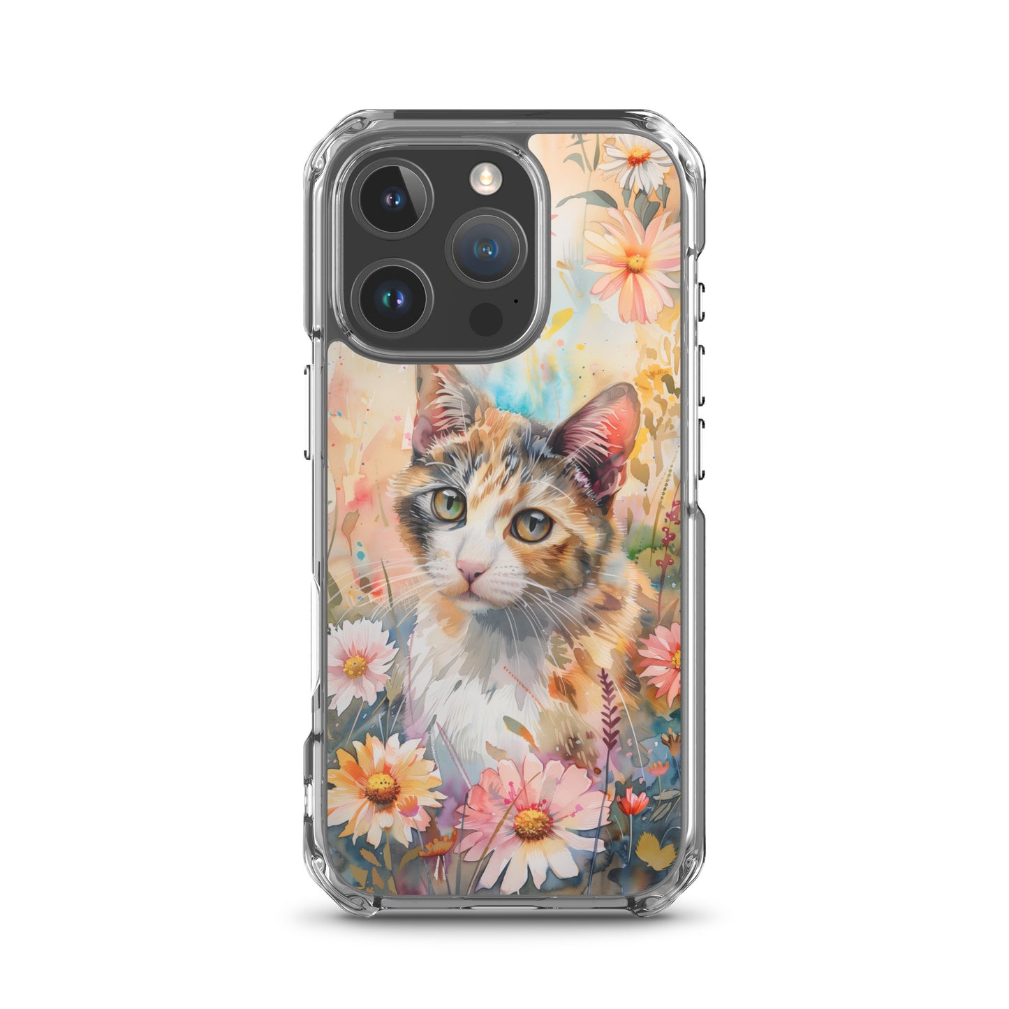 iPhone Case Watercolor Calico Cat with Colorful Flowers