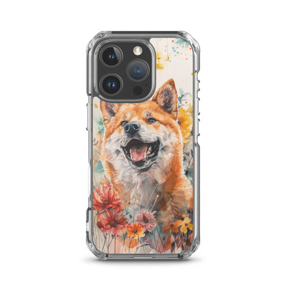 iPhone Case Colorful Watercolor Shiba Inu with Flowers