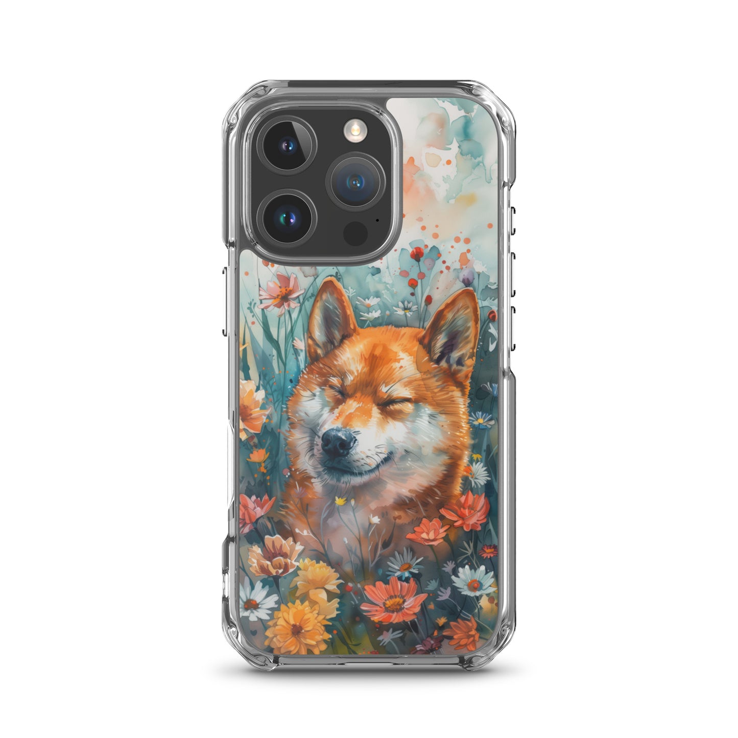 iPhone Case Watercolor Shiba Inu with Colorful Flowers