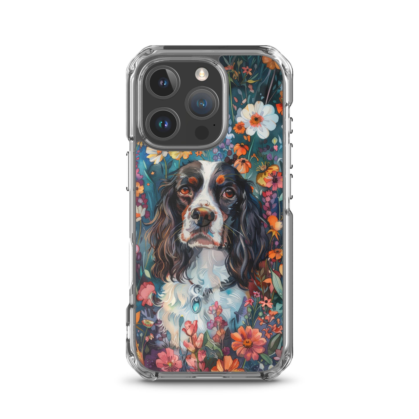 iPhone Case Watercolor English Springer Spaniel with Colorful Flowers