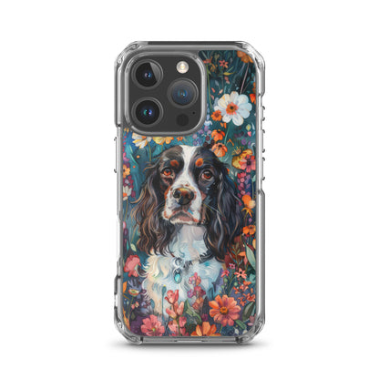 iPhone Case Watercolor English Springer Spaniel with Colorful Flowers