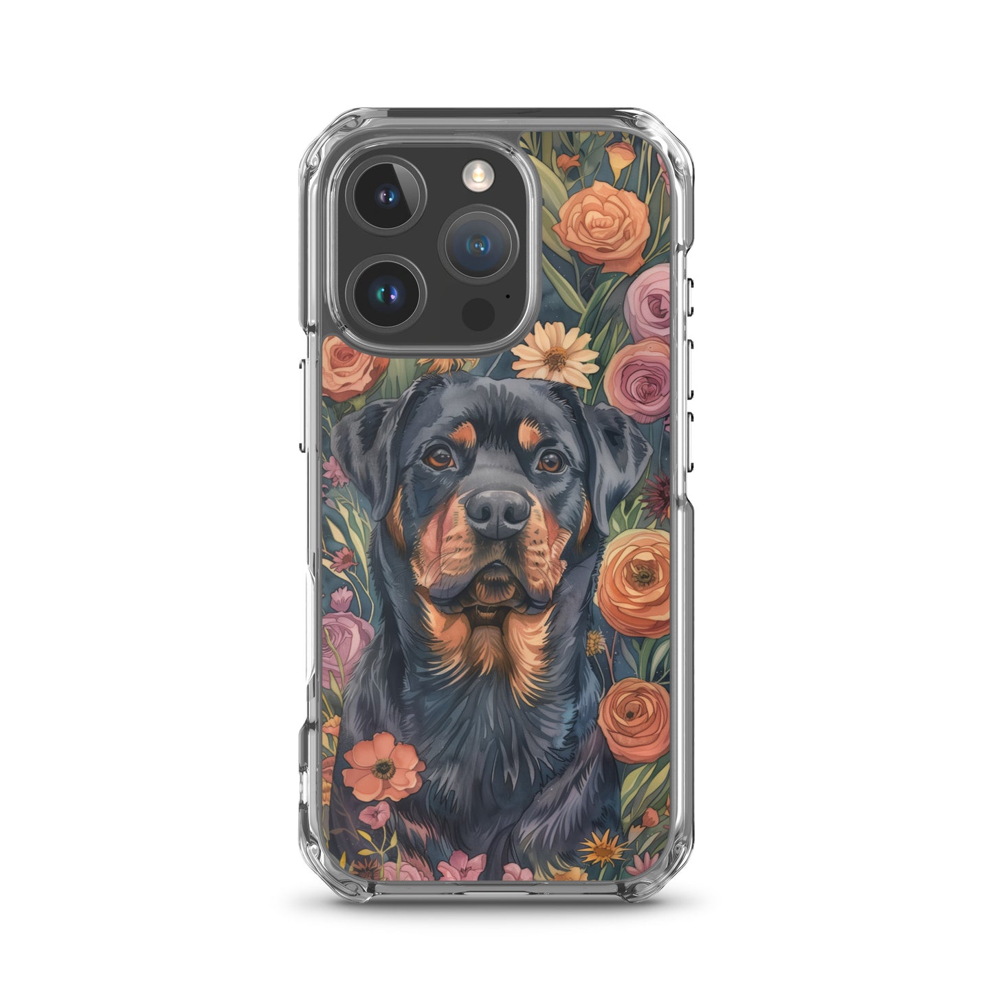 iPhone Case Watercolor Rottweiler with Colorful Flowers