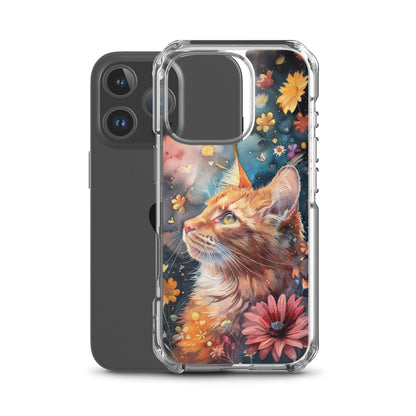 iPhone Case: Watercolor Orange Tabby Cat with Colorful Flowers