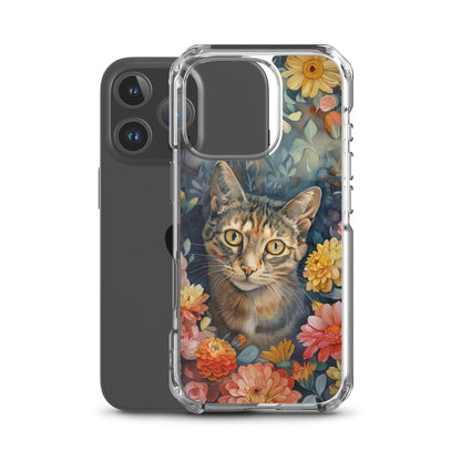 iPhone Case Watercolor Tabby Cat with Colorful Flowers