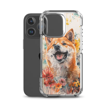 iPhone Case Colorful Watercolor Shiba Inu with Flowers