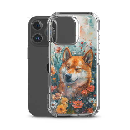 iPhone Case Watercolor Shiba Inu with Colorful Flowers