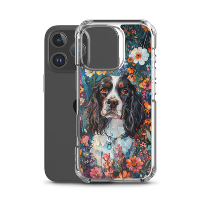iPhone Case Watercolor English Springer Spaniel with Colorful Flowers