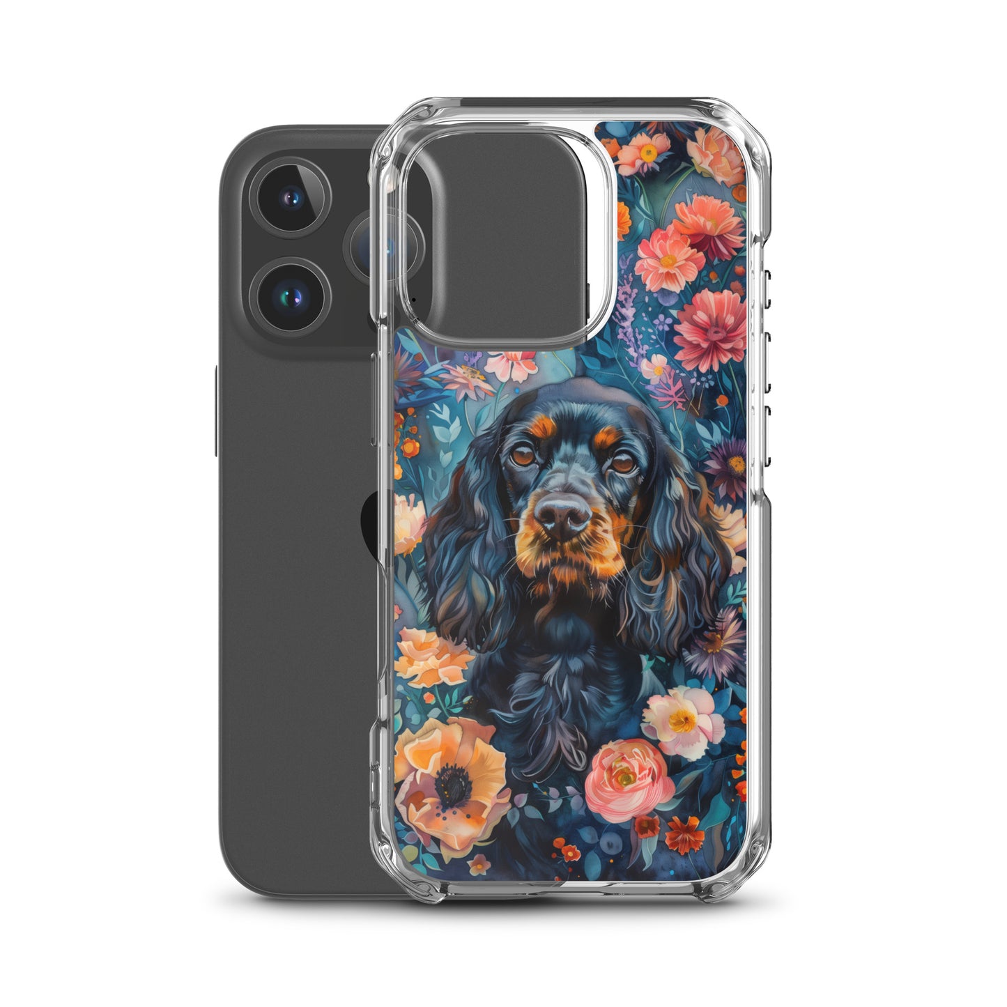 iPhone Case Watercolor Cocker Spaniel with Colorful Flowers