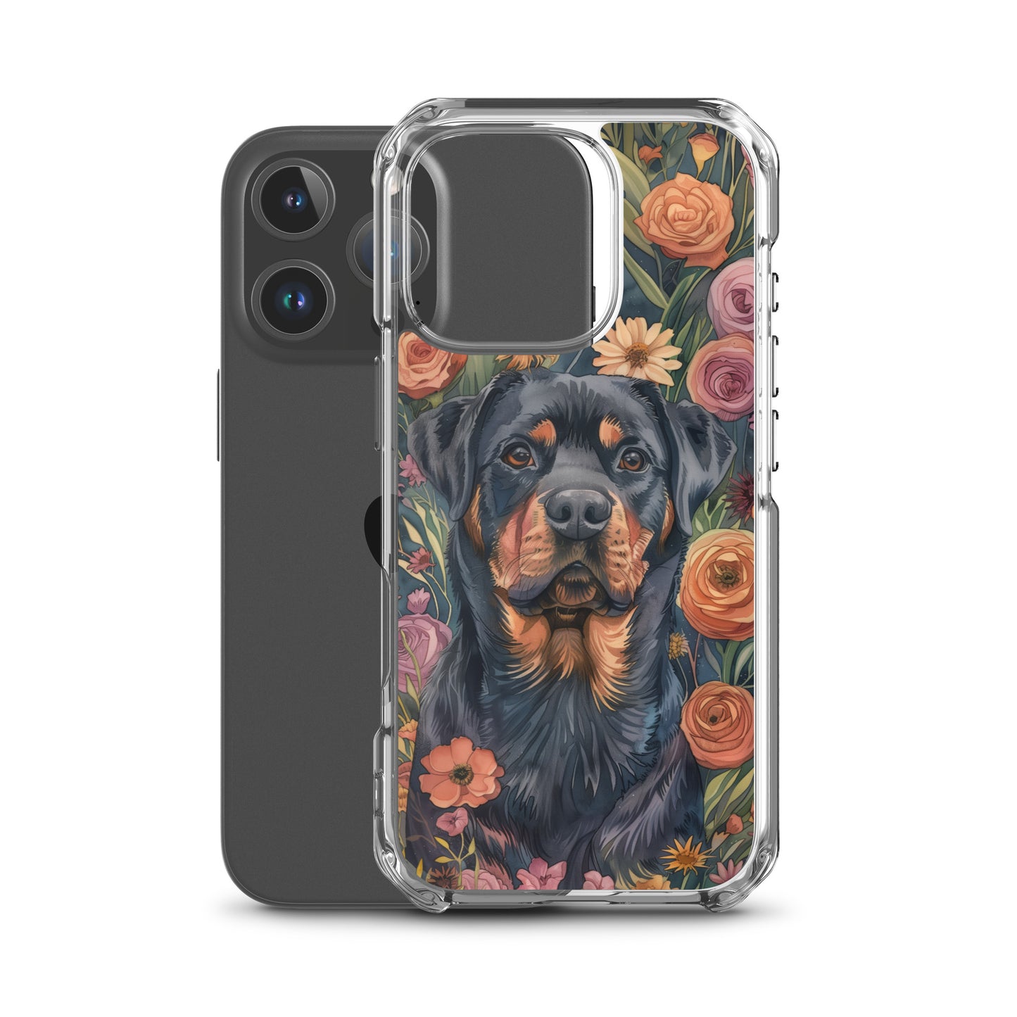 iPhone Case Watercolor Rottweiler with Colorful Flowers
