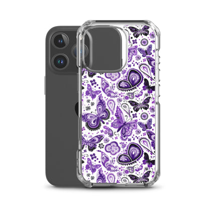 iPhone Case White and Purple Butterfly Paisley