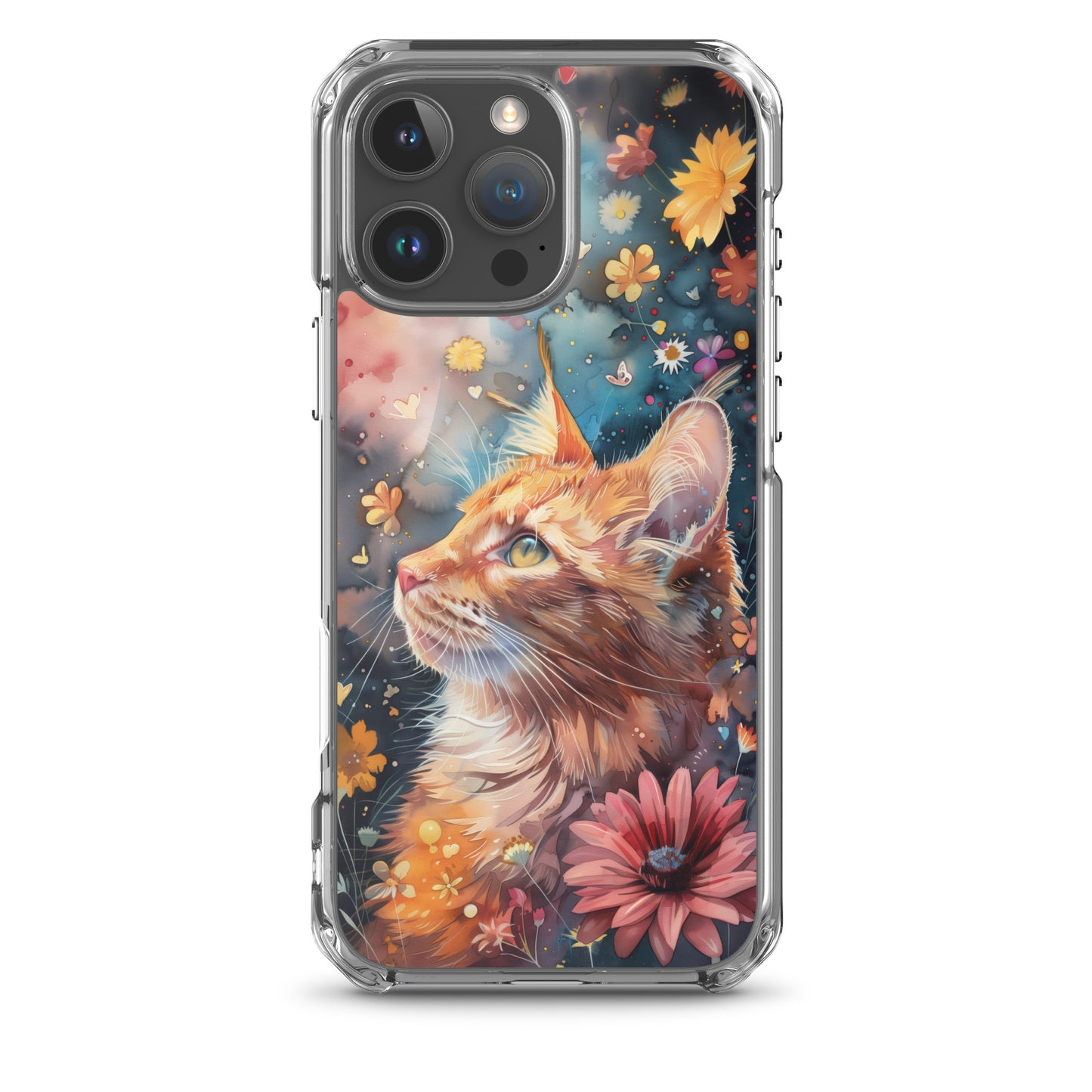 iPhone Case: Watercolor Orange Tabby Cat with Colorful Flowers